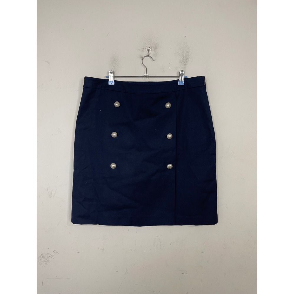 Talbots Petite Navy Blue Military Button Front Mini Skirt 16P Cotton Blend